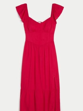 Hollister Red Flutter-Sleeve Midi Dress